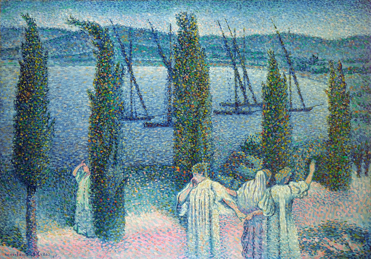 Coastal View with Cypress Trees by Henri Edmond Cross