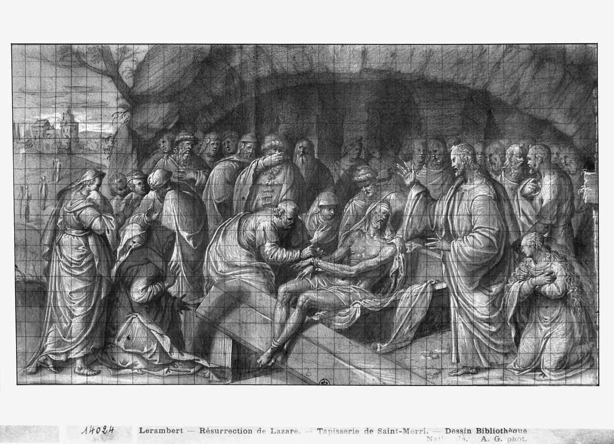 Life of Christ, Christ Rising Lazarus from the Dead, Preparatory Study of Tapestry Cartoon for the Church Saint-Merri in Paris by Henri Lerambert