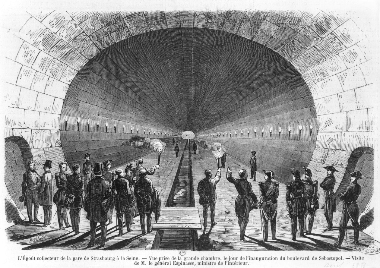 Main sewer from the Strasbourg Station to the Seine (Official visit of the Minister of Interior, General Charles Marie Esprit Espinasse, April 1858) by Henry Augustin Valentin