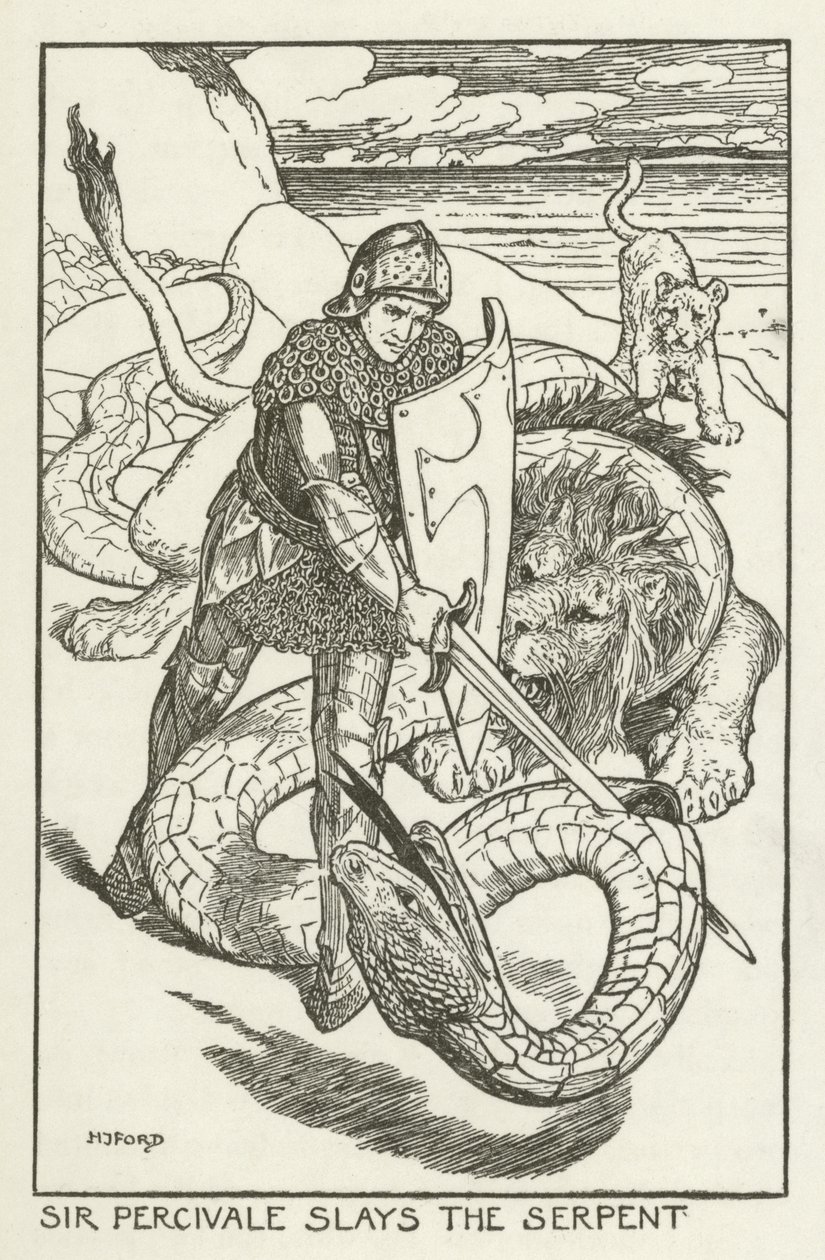 Sir Percivale Slays the Serpent by Henry Justice Ford