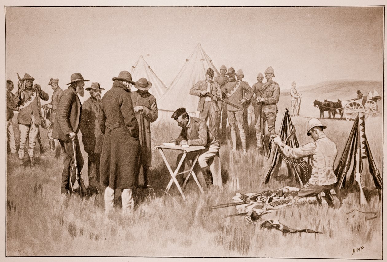 Boers taking the oath of neutrality at Greylingstad, from a sketch by Lieut. E.B. Knox, R.A.M.C. by Henry Marriott Paget