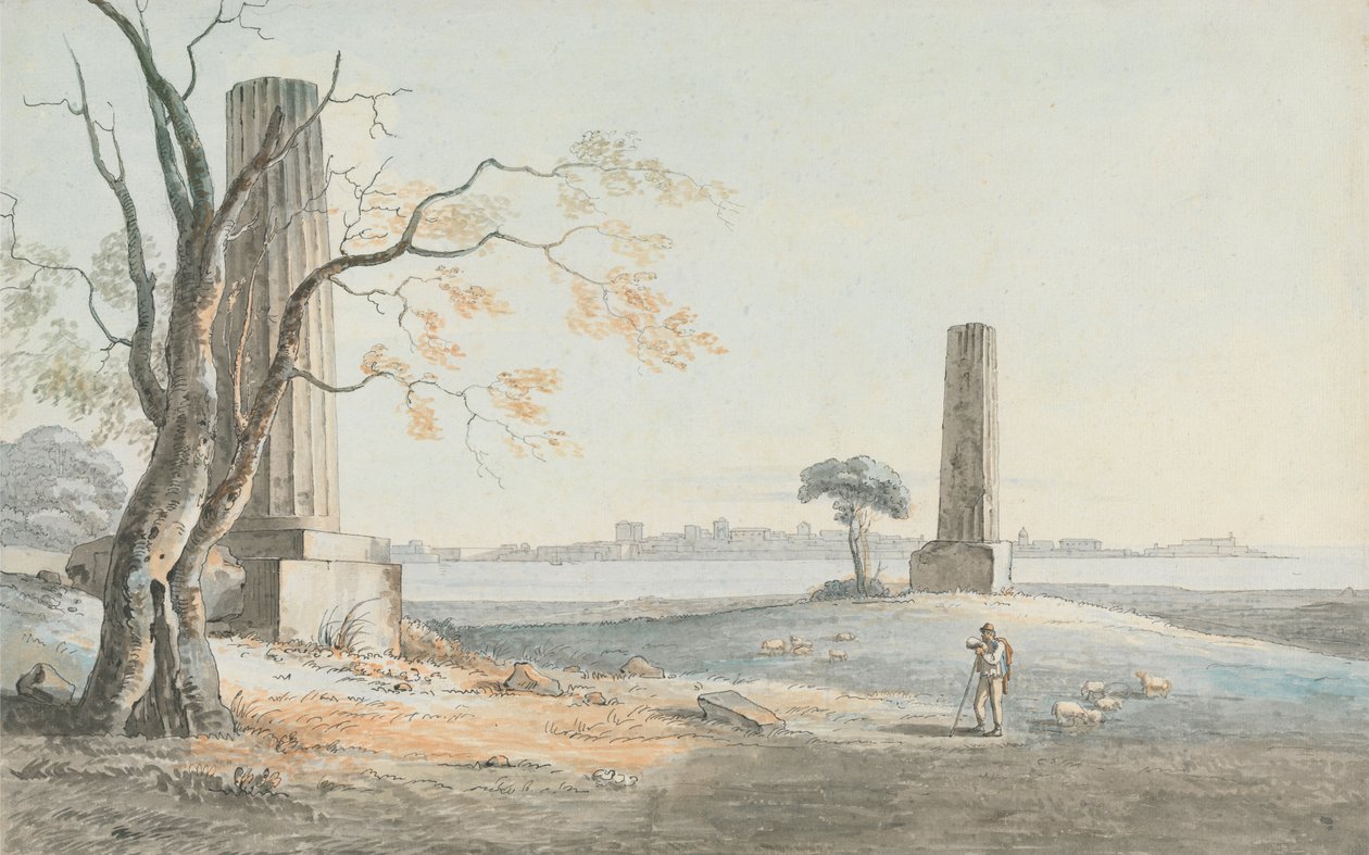 Remains of the Temple of Olympian Jove with a View of Ortygia, Syracuse by Henry Tresham
