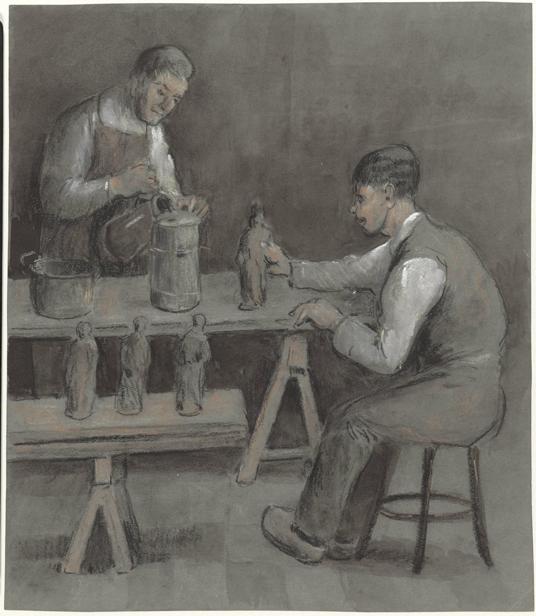 Two Workers Making Figurines by Herman Heijenbrock