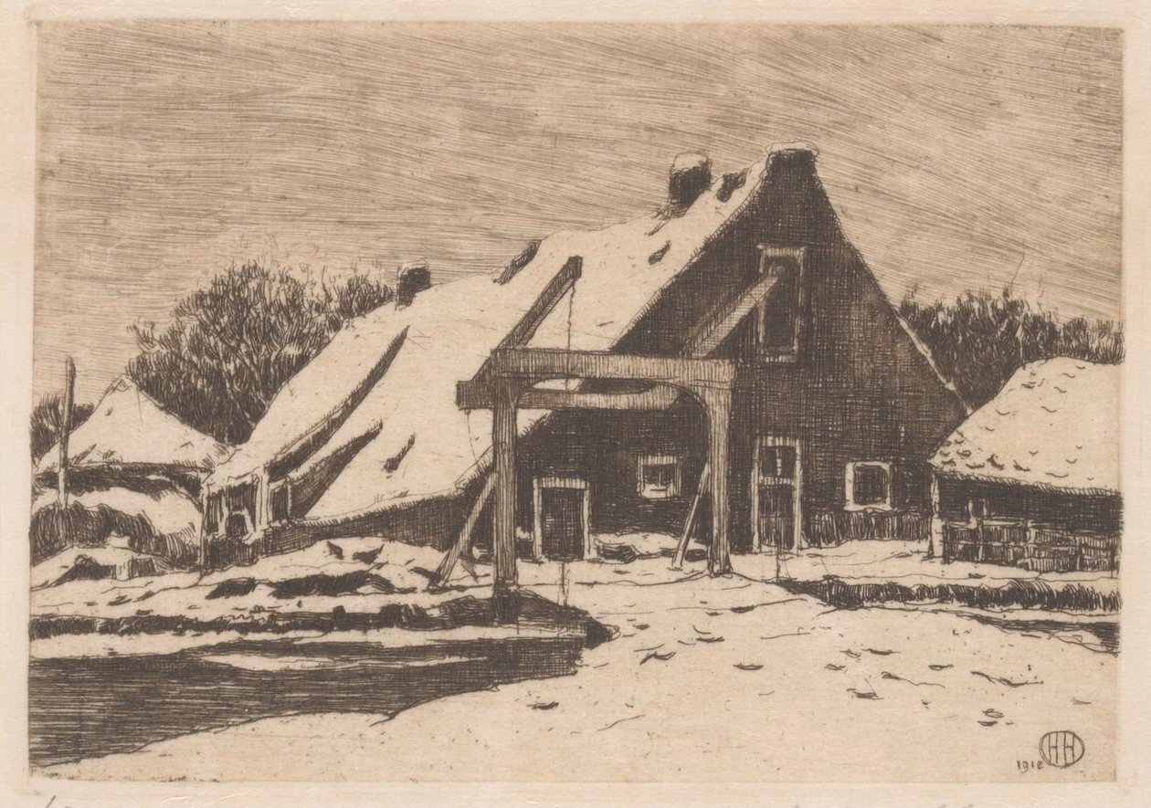 Farm with Drawbridge by Herman Heuff (signed by artist)