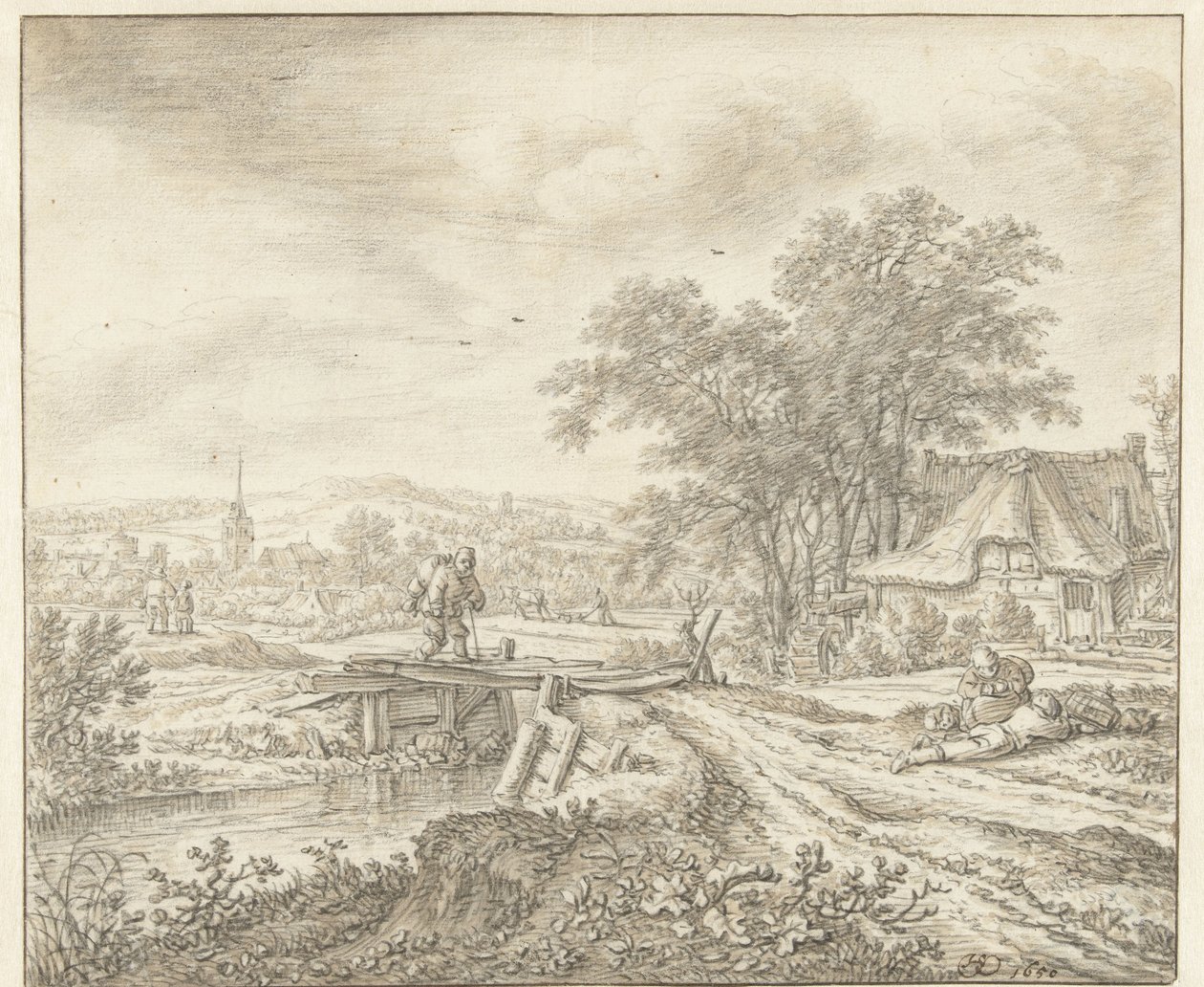 Hilly Landscape with a Farm near a Small Bridge by Herman Saftleven