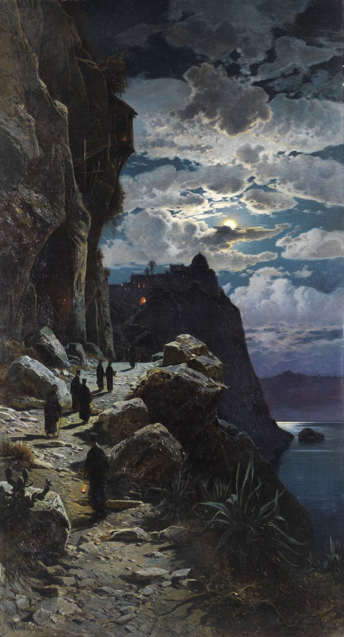Procession of Monks to Mount Athos Monastery by Hermann David Salomon Corrodi
