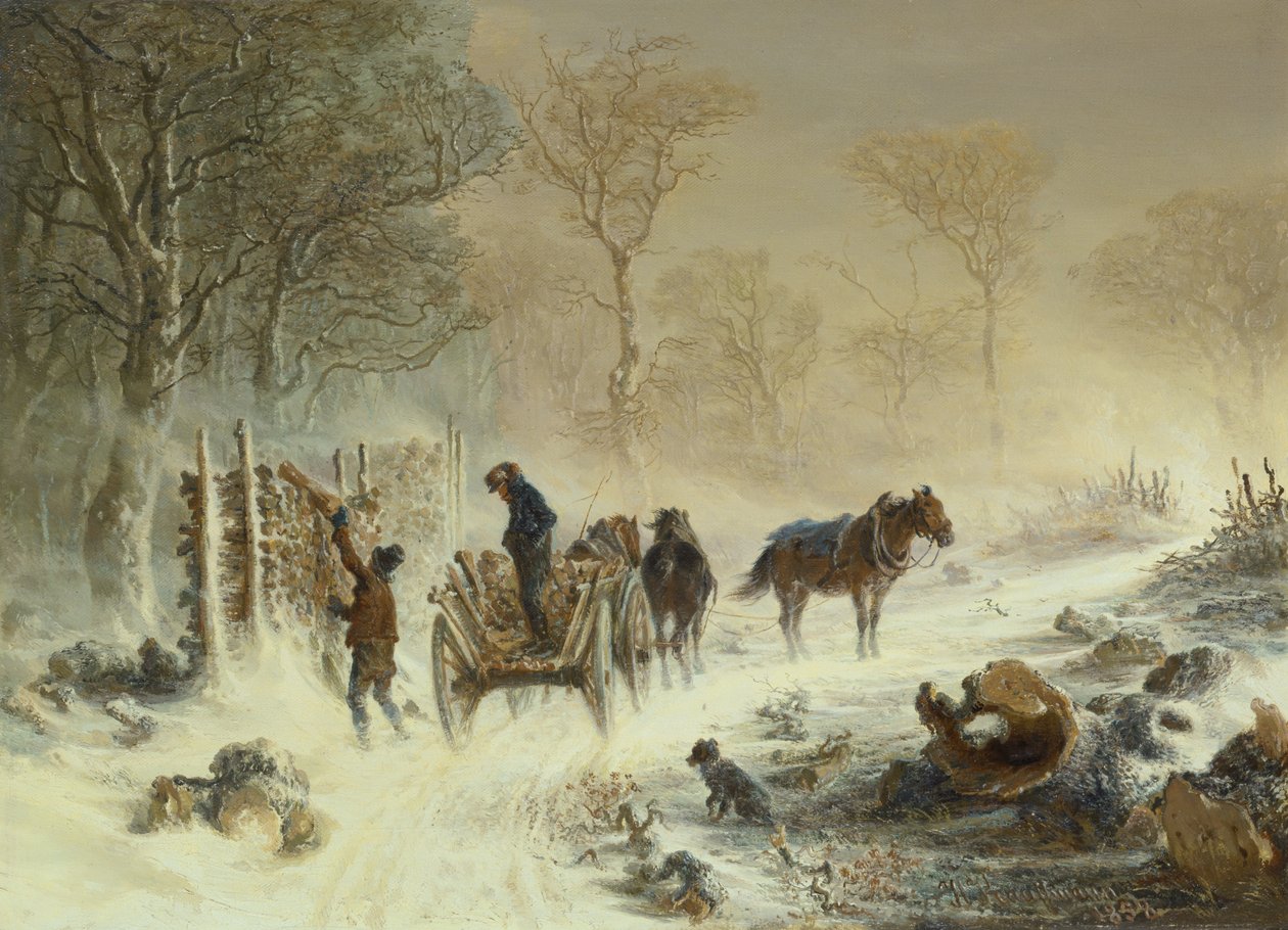 Loading Wood in the Snow, 1858 by Hermann Kauffmann