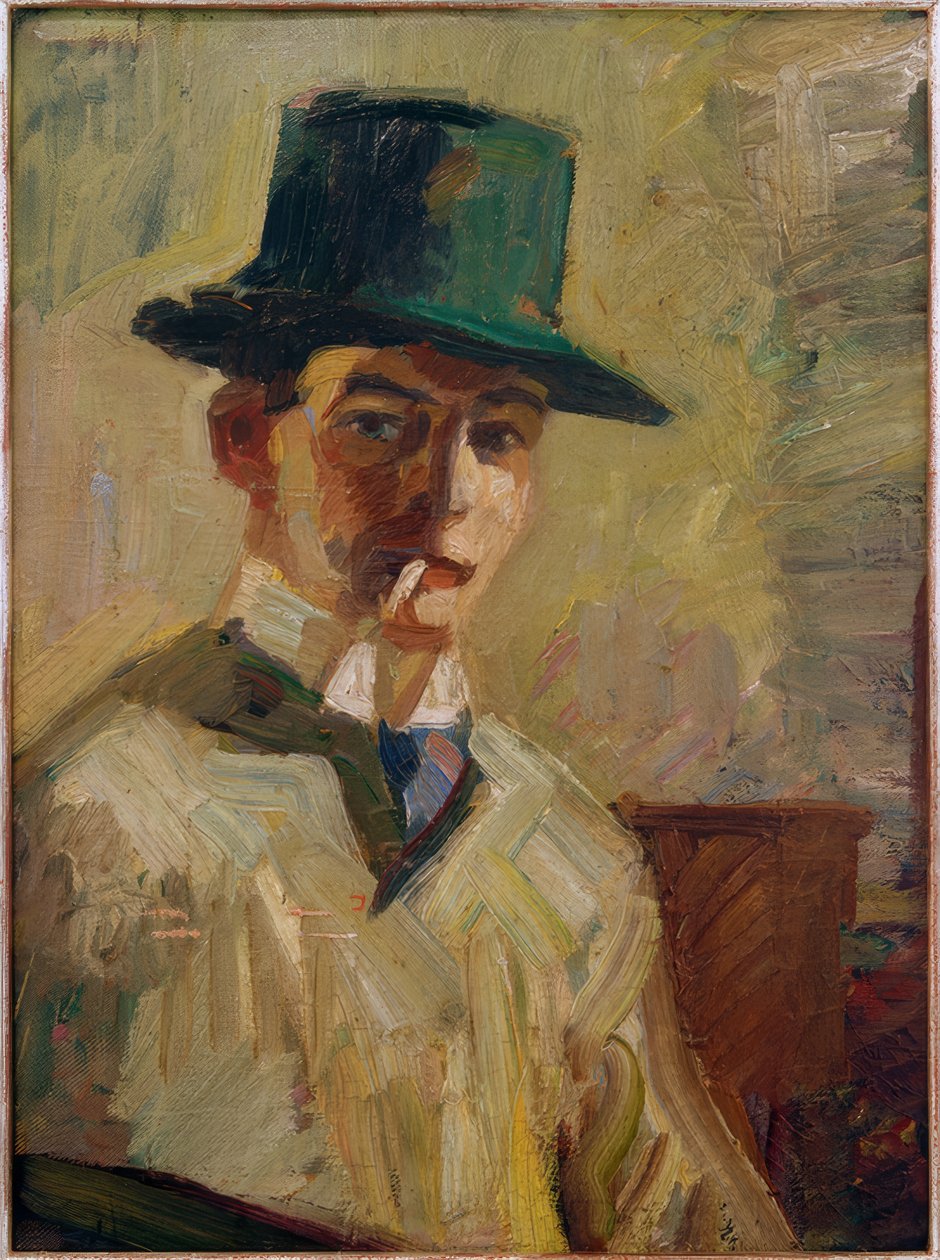 Self-Portrait with High Hat and Cigarette by Hermann Stenner