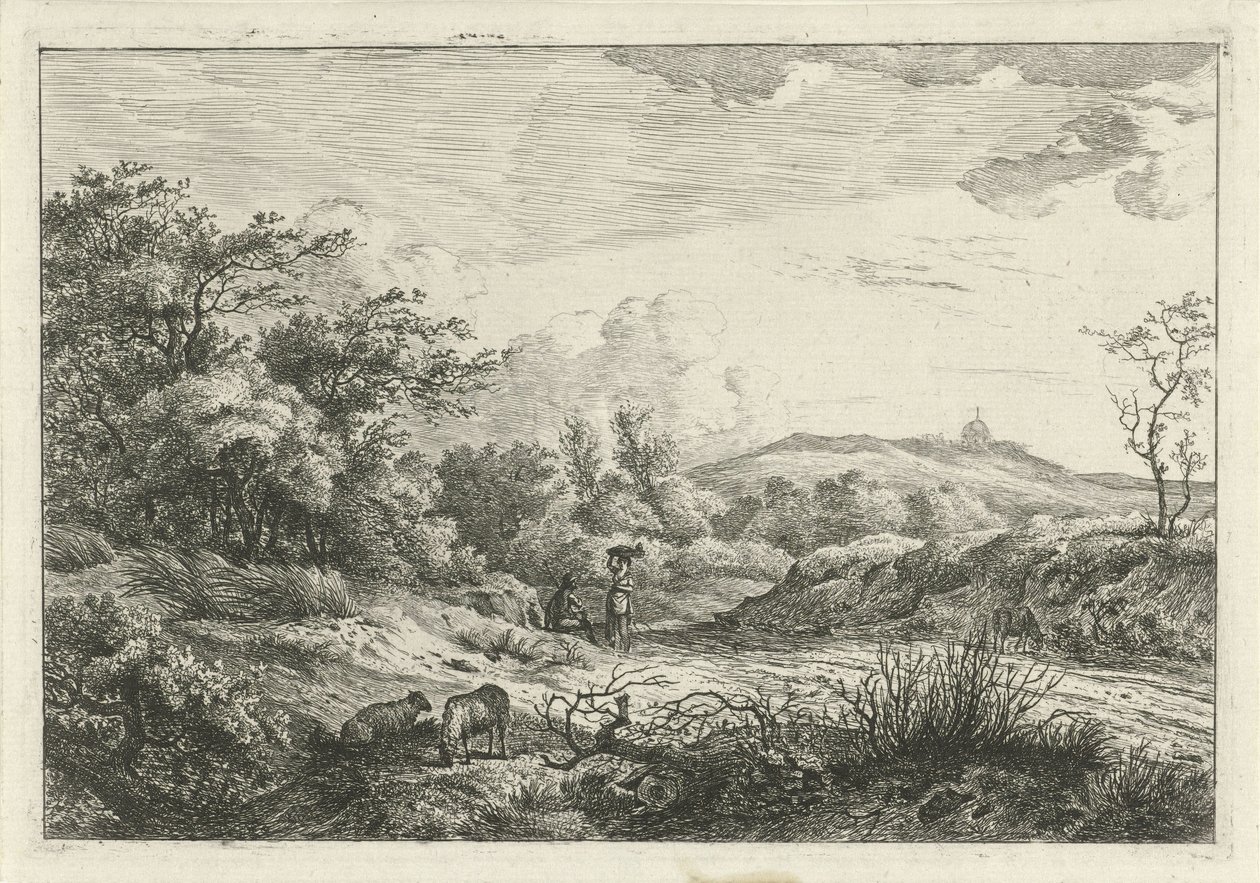 Landscape with Shepherd and Woman by Hermanus Fock