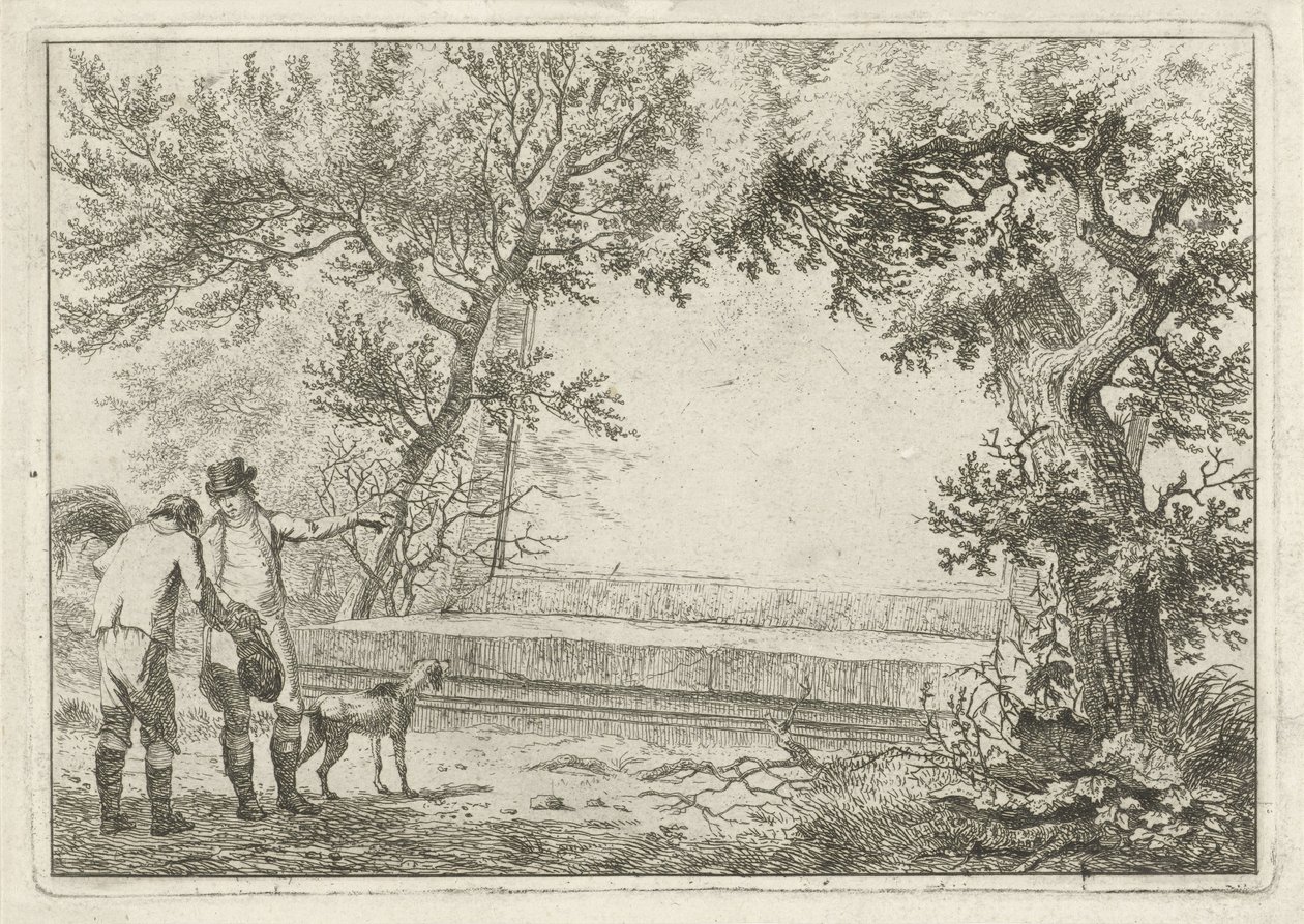 Two Men by Stone Cartouche by Hermanus Fock