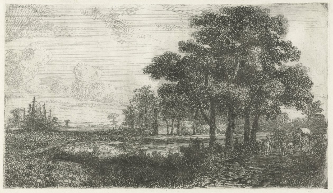 Wooded Landscape with Covered Wagon by Hermanus Jan Hendrik van Rijkelijkhuysen