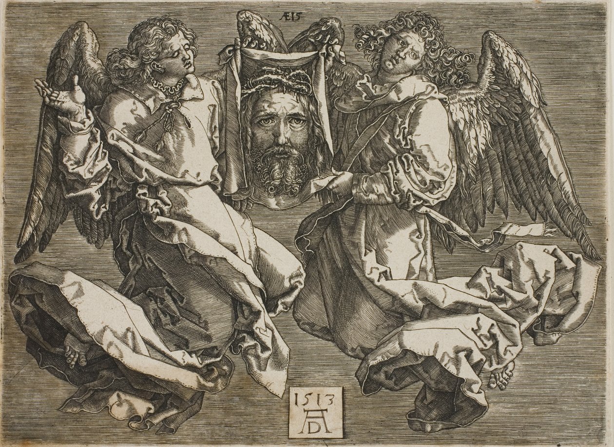 Sudarium Displayed by Two Angels by Hieronymous Wierix