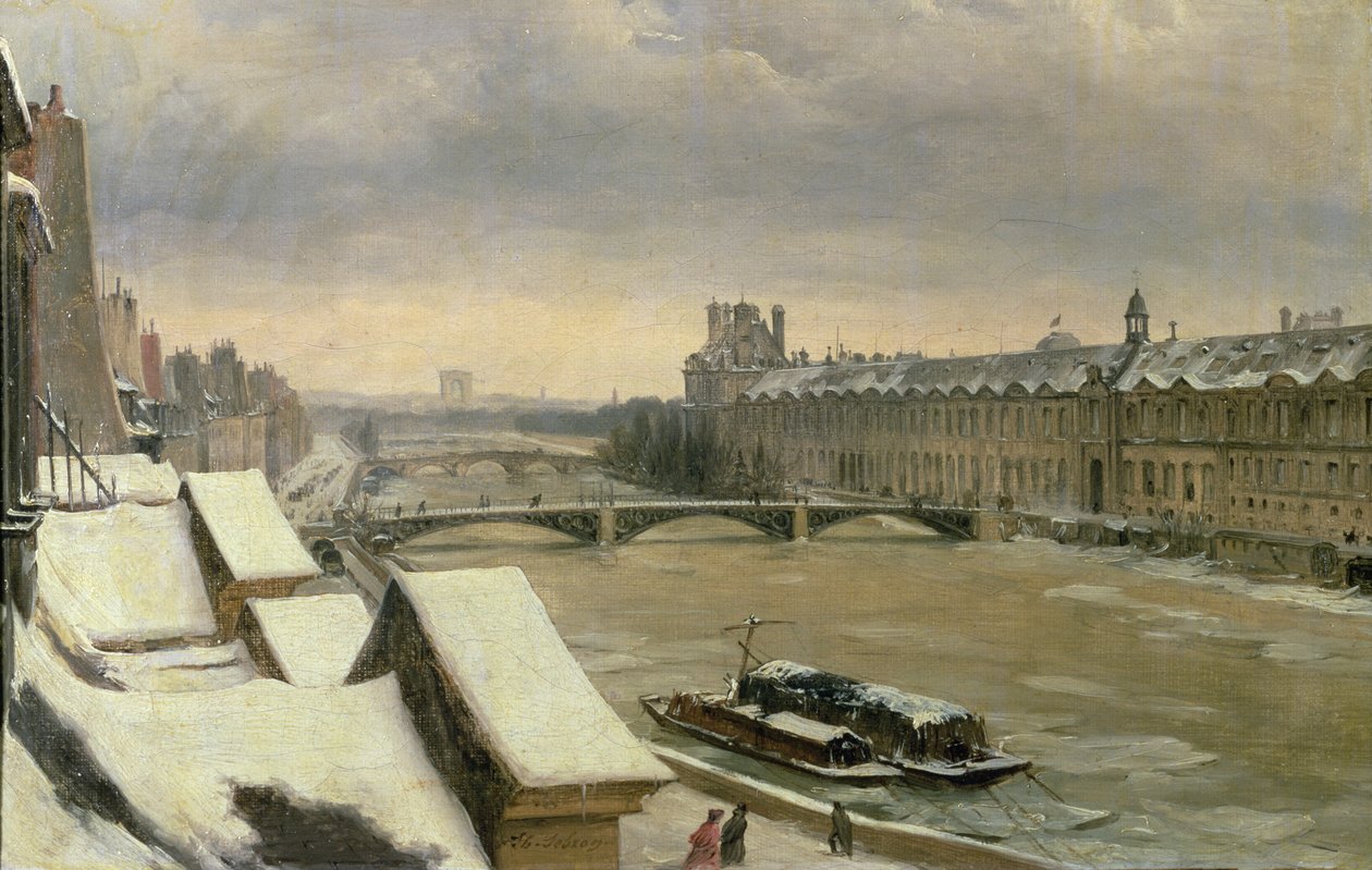 View of the Louvre in Winter by Hippolyte Victor Valentin Sebron