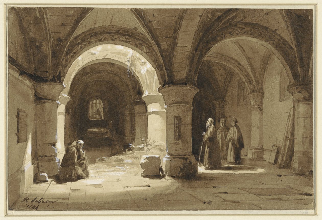 Monastery Vaults with Monks by Hippolyte Victor Valentin Sebron