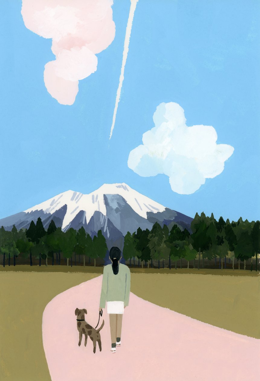 Walk with Dog and Airplane Cloud by Hiroyuki Izutsu