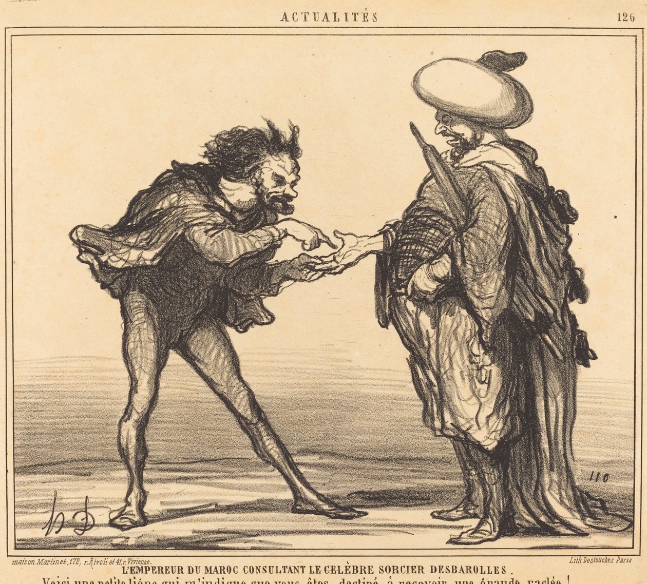The Emperor of Morocco Consulting... Desbarolles by Honoré Daumier