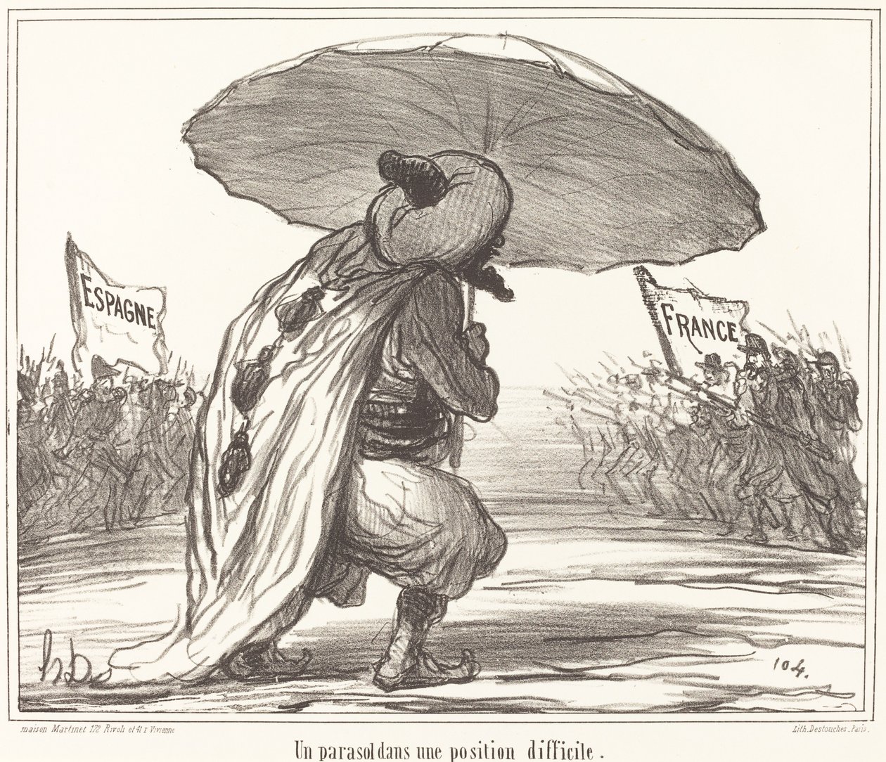 A Parasol in a Difficult Position by Honoré Daumier