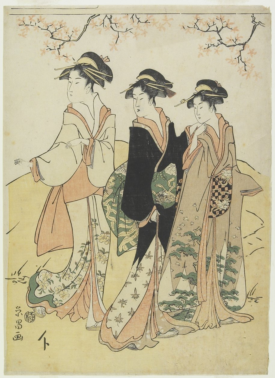 Three Courtesans under Cherry Tree, c.1790s by Hosoda Eisho