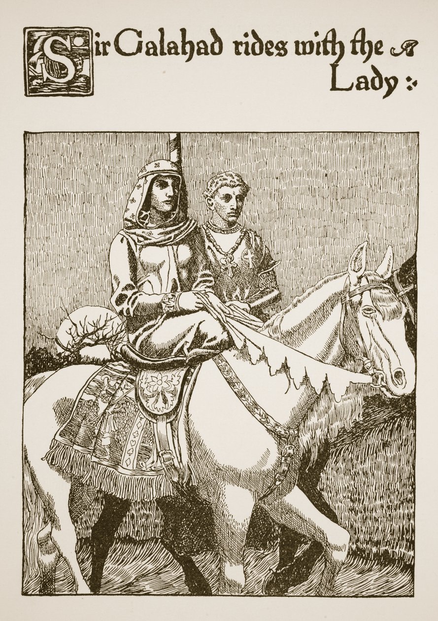 Sir Galahad rides with the Lady, illustration from 