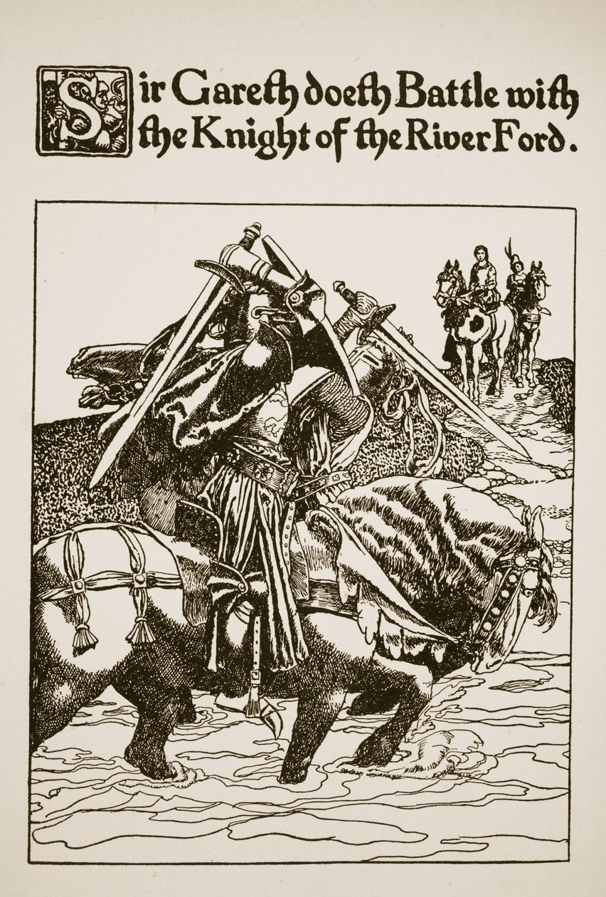 Sir Gareth Doeth Battle with the Knight of the River Ford, Illustration from 