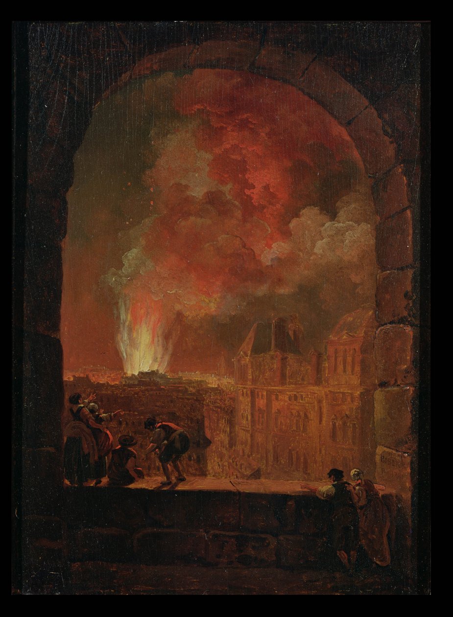 Fire at the Opera of the Palais-Royal, View from the Louvre, 1781 by Hubert Robert
