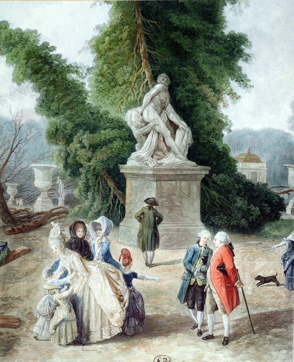 Louis XVI (1754-1793) and Marie-Antoinette (1755-1793) at the Entry of the Tapis Vert in the Gardens of Versailles, 1775 (detail) by Hubert Robert