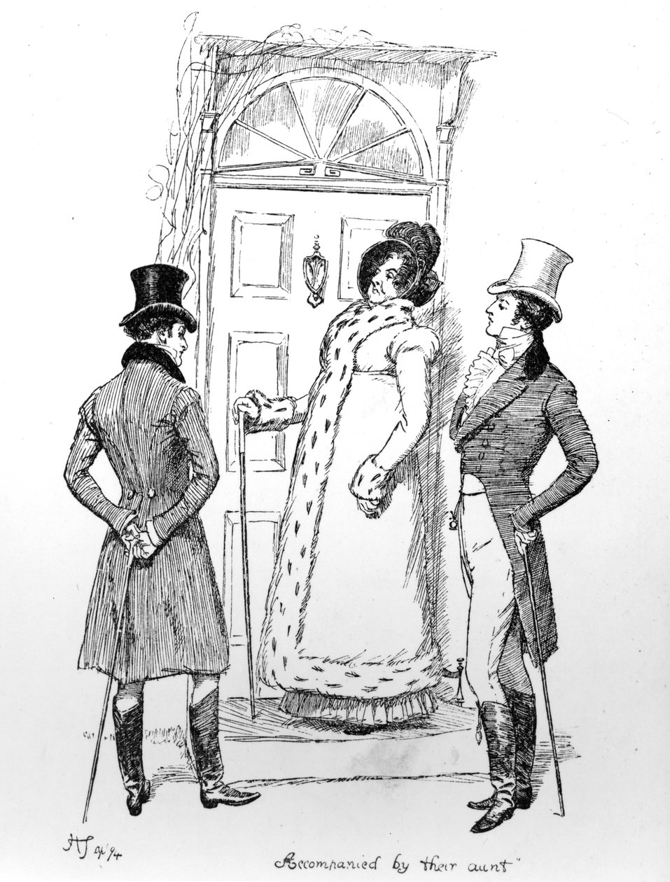Accompanied by their aunt, illustration from Pride and Prejudice by Jane Austen, edition published in 1894 by Hugh Thomson