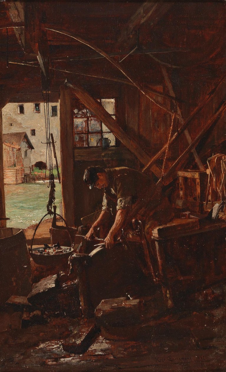 A Blacksmith in his Workshop by Hugo Charlemont