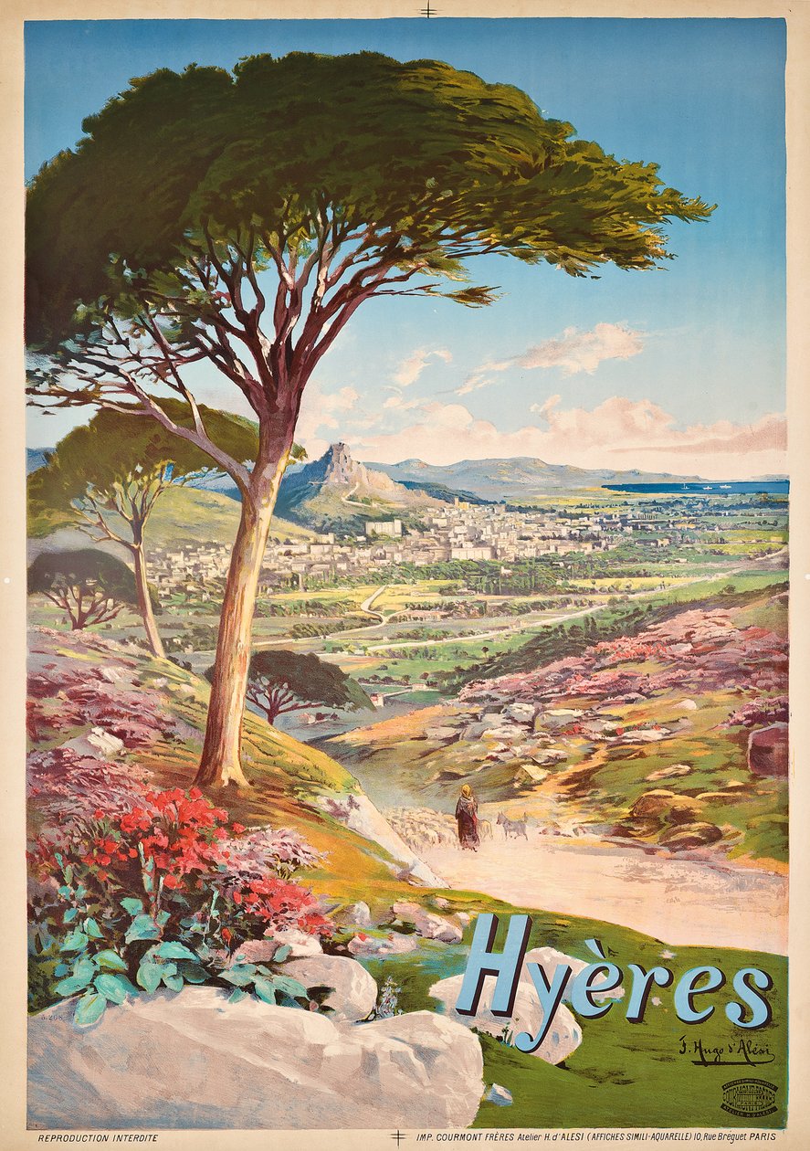 Poster Advertising Hyeres, France by Hugo d Alesi