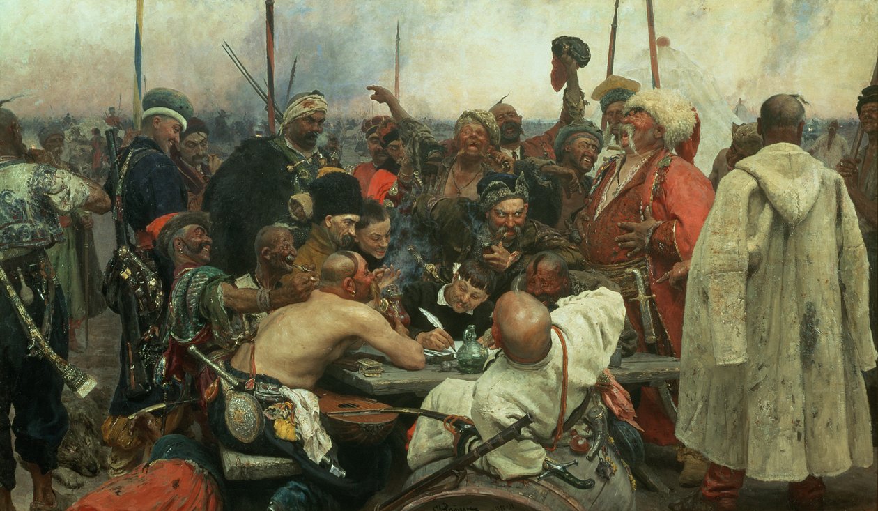 The Zaporozhye Cossacks Writing a Letter to the Turkish Sultan by Ilya Efimovich Repin