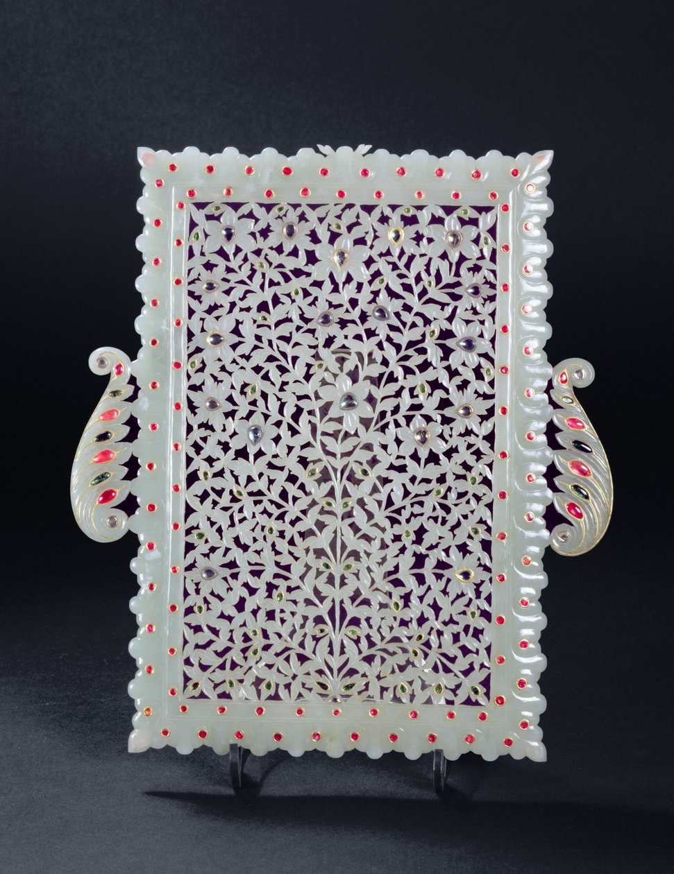 Jade Mirror-Back, Inset with Precious Stones by Indian School