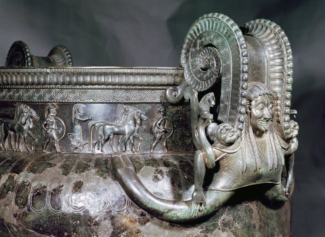Detail of the gorgon handle from a krater, from the Tomb of a Princess of Vix by Iron Age