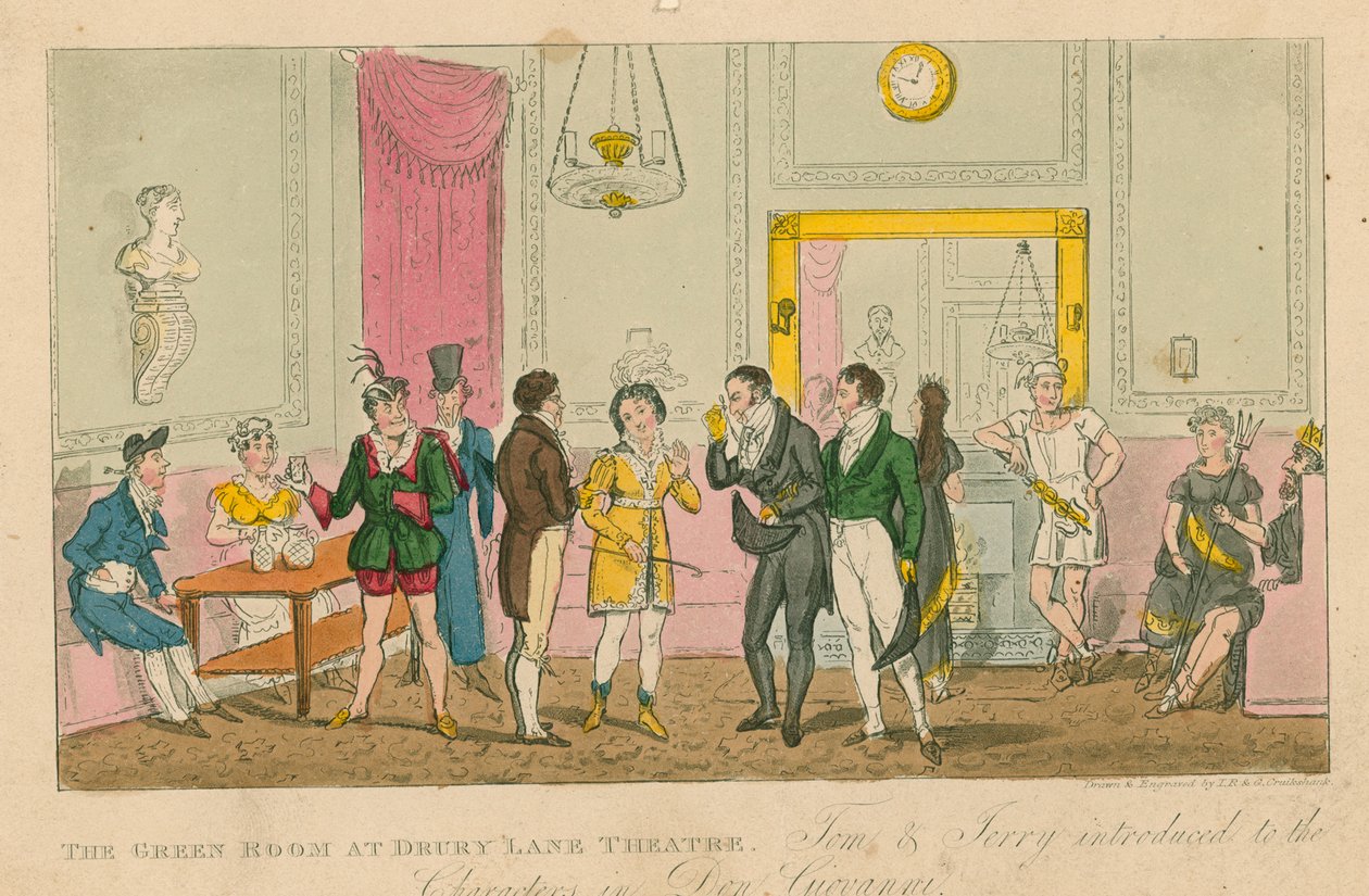 The Green Room at Drury Lane Theatre, London by Isaac, Robert and George Cruikshank