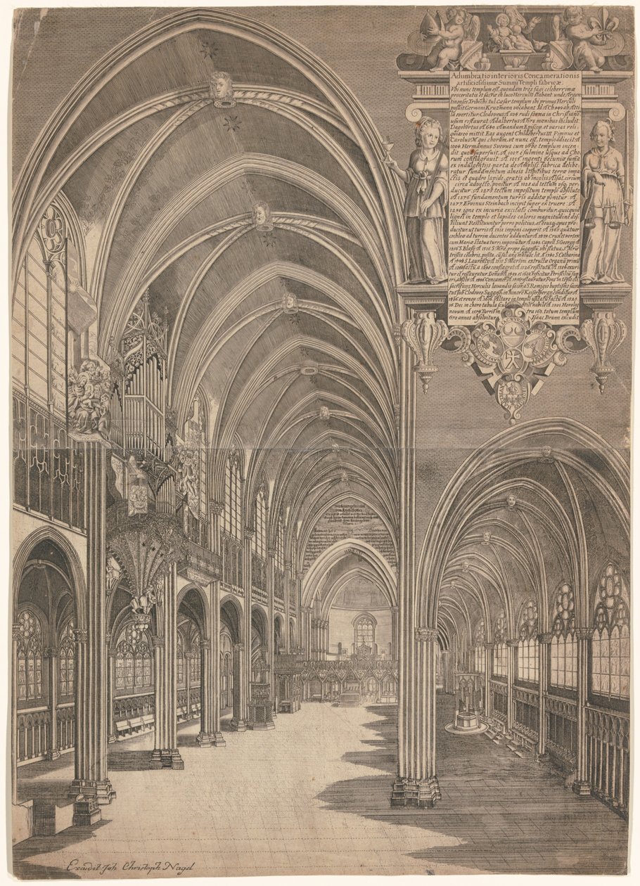 Engraving Depicting the Inside of Strasbourg Cathedral in 1617 by Isaak Brun