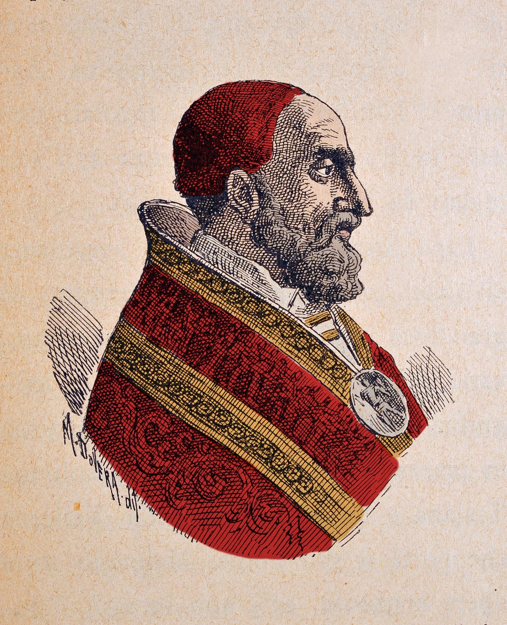 Portrait of Pope Gregory XIII, 1898 (engraving with later colouration) by Italian School