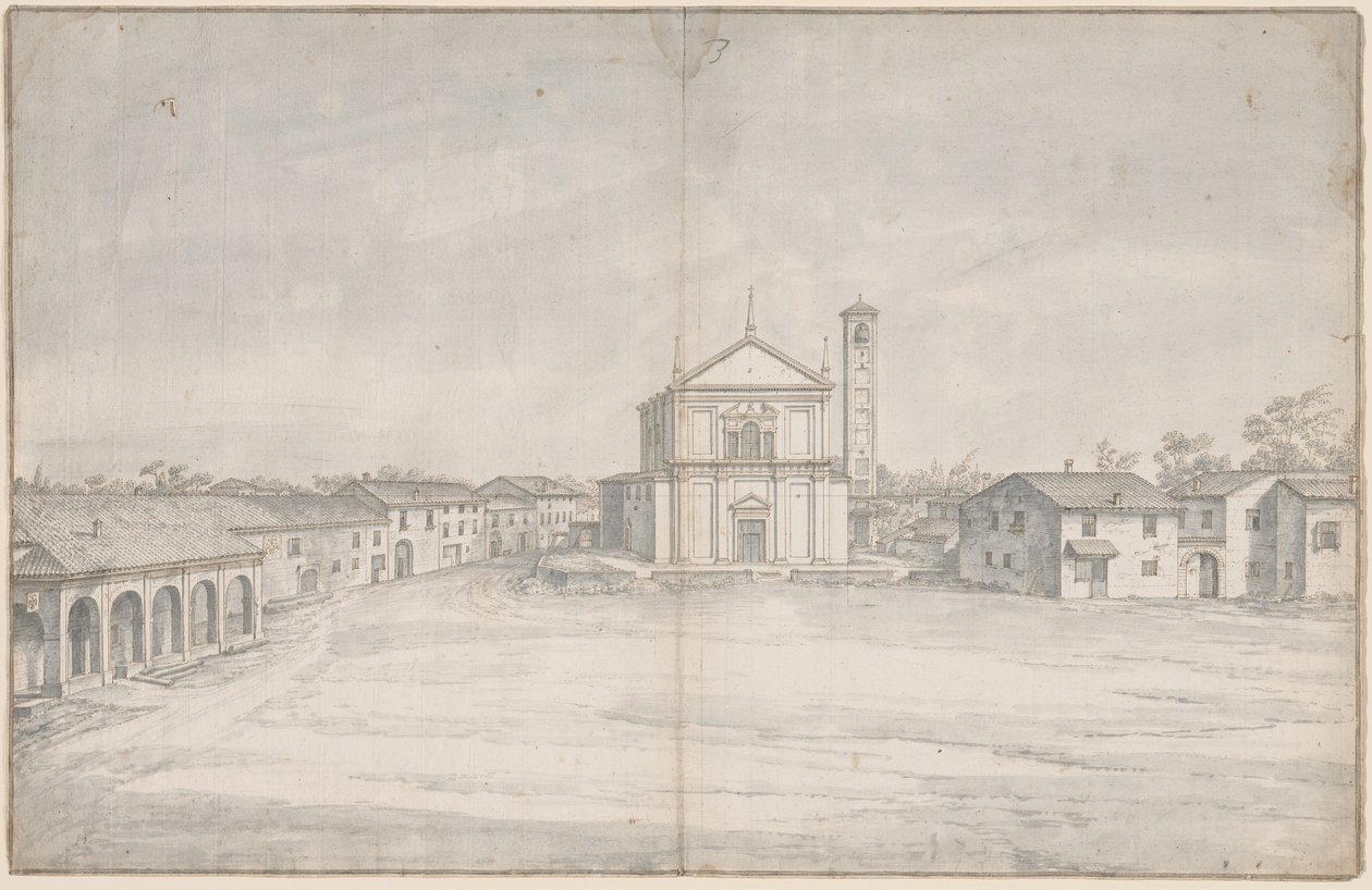 A Town Center with a Church by Italian 18th Century