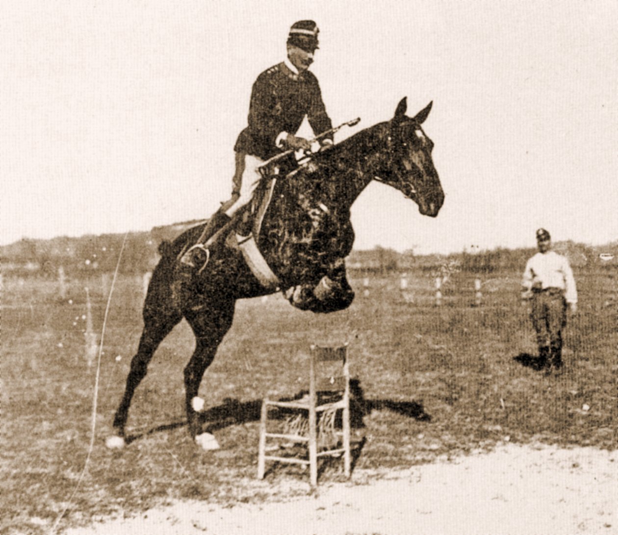 Federico Caprilli jumping a chair by Italian School