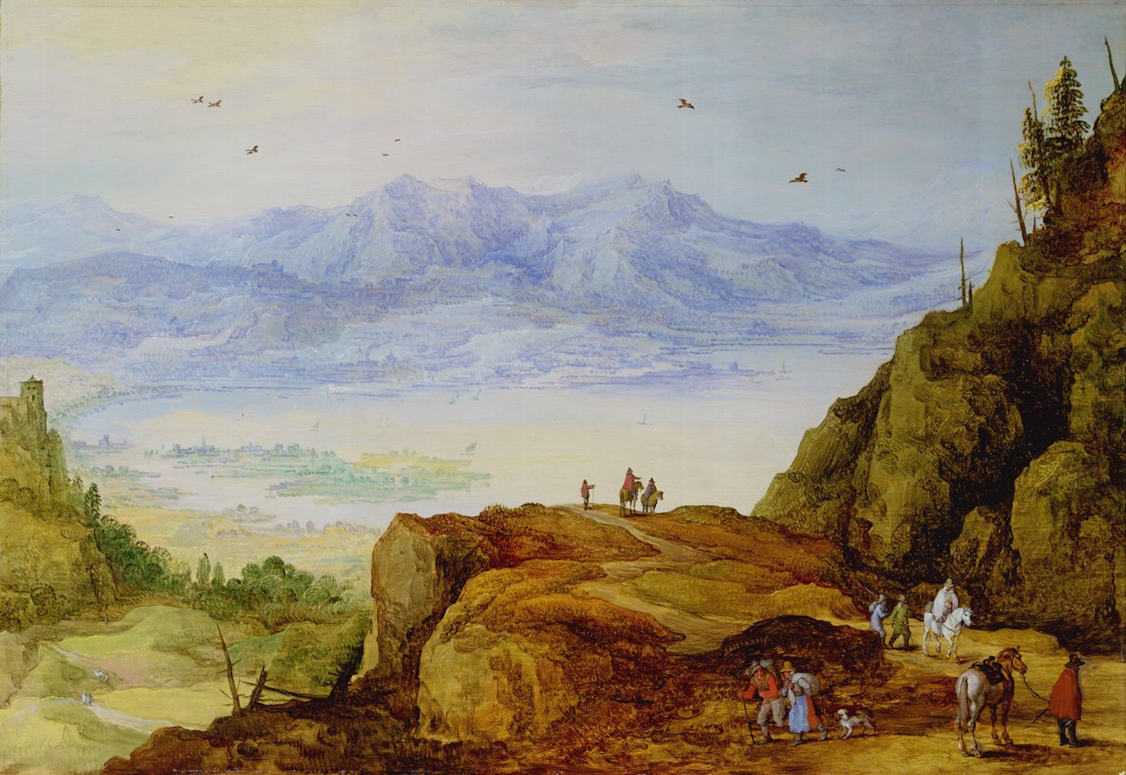 Extensive Mountain Landscape with a Lake by J. and Momper, J. de Brueghel