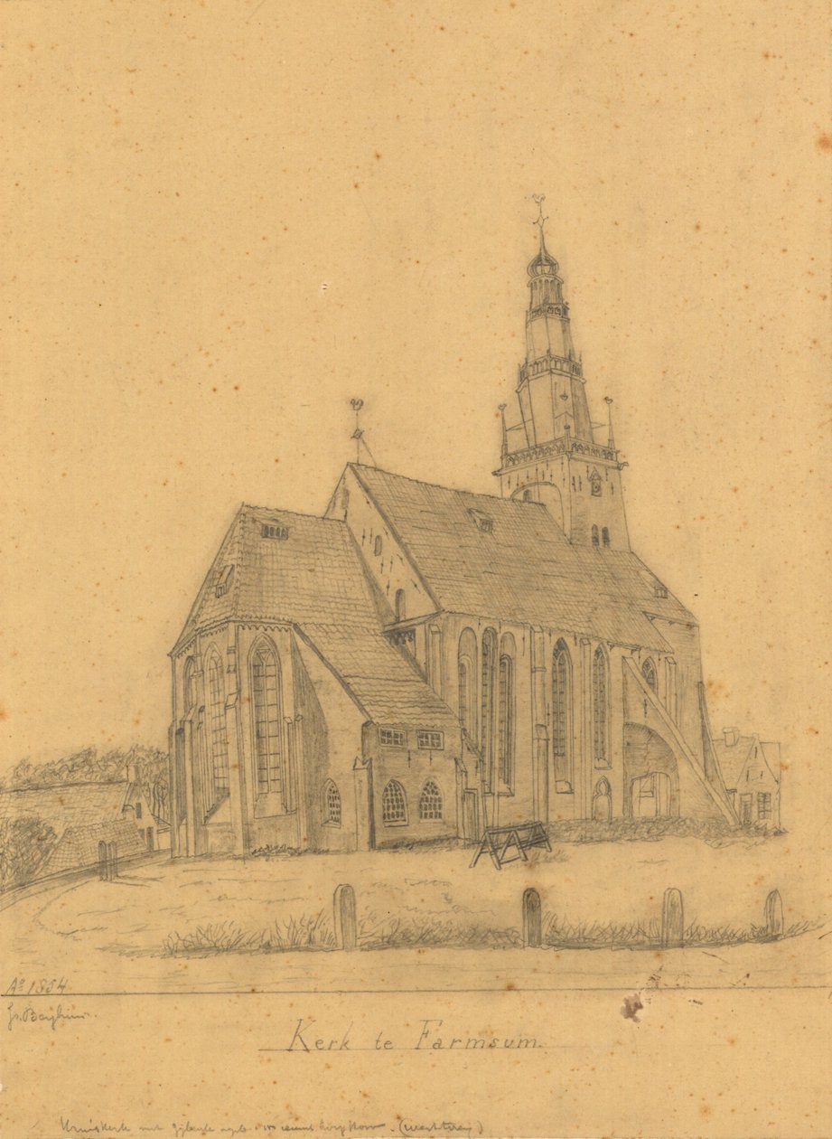 Drawing of the Old Church of Farmsum Before the Demolition of the Tower in 1855 (and the Church in 1869) by J. Berghuis