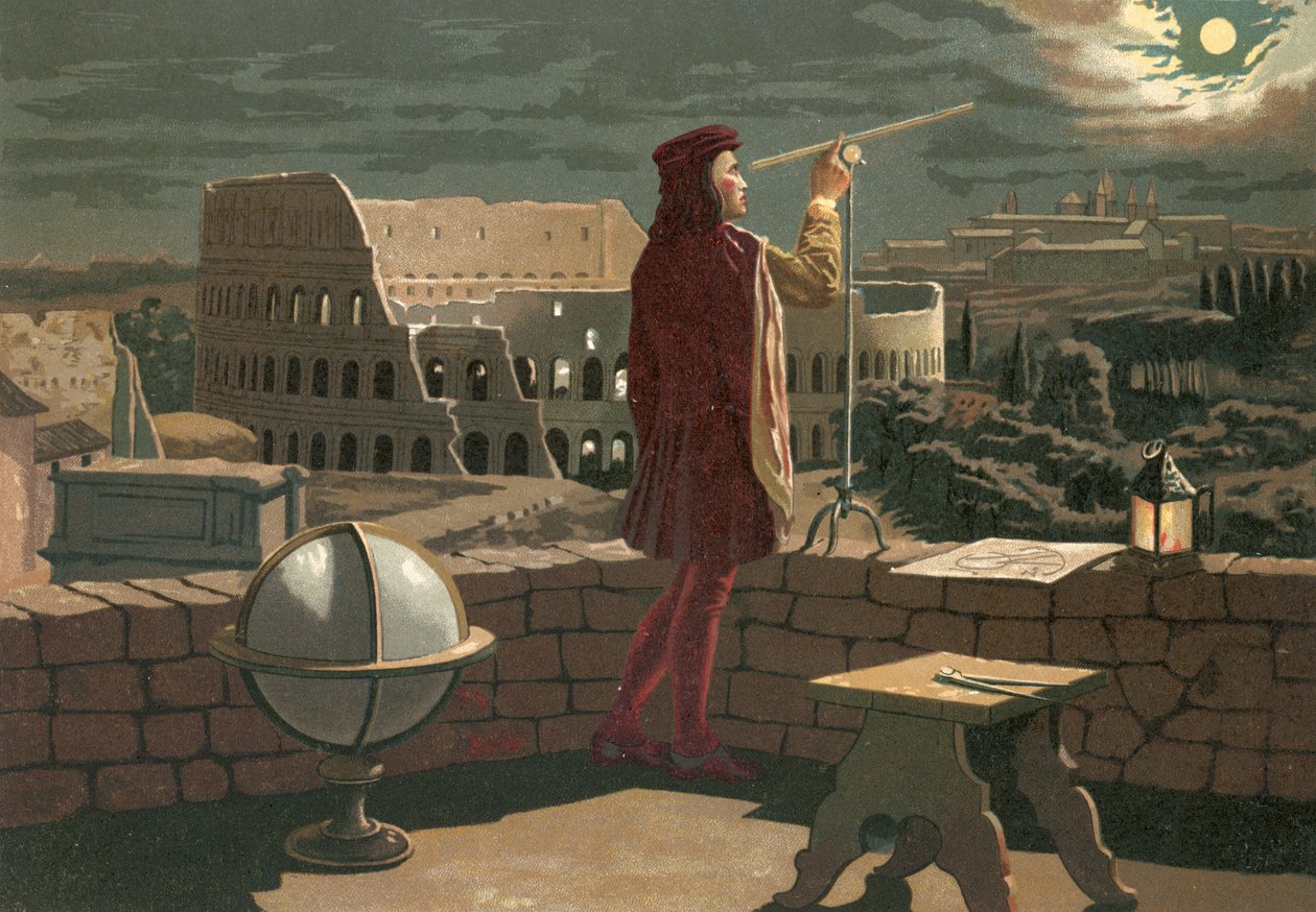 Copernicus observing in Rome an eclipse of the moon by J. Presno