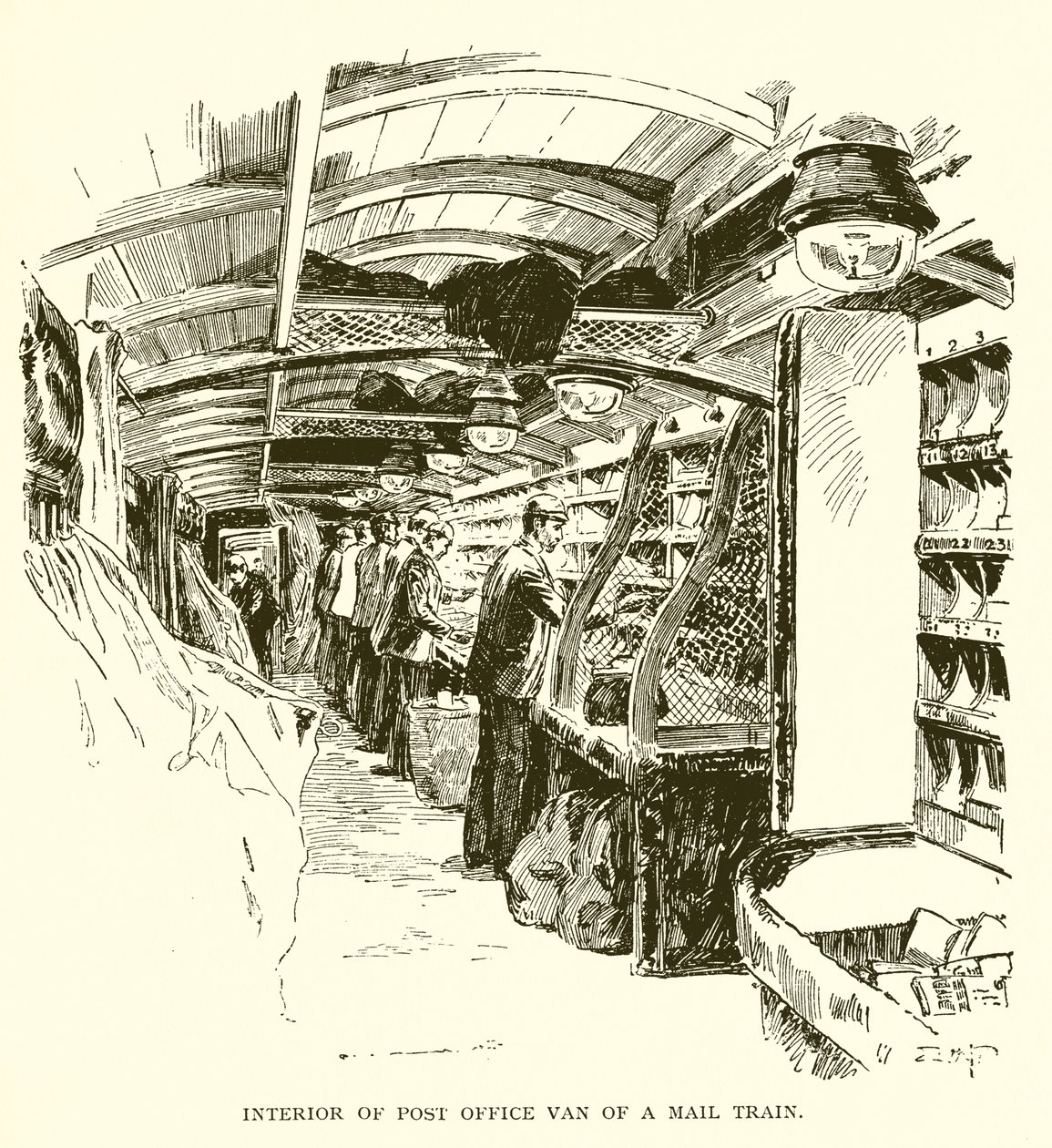 Interior of Post Office Van on a Mail Train by J. R. Sinclair