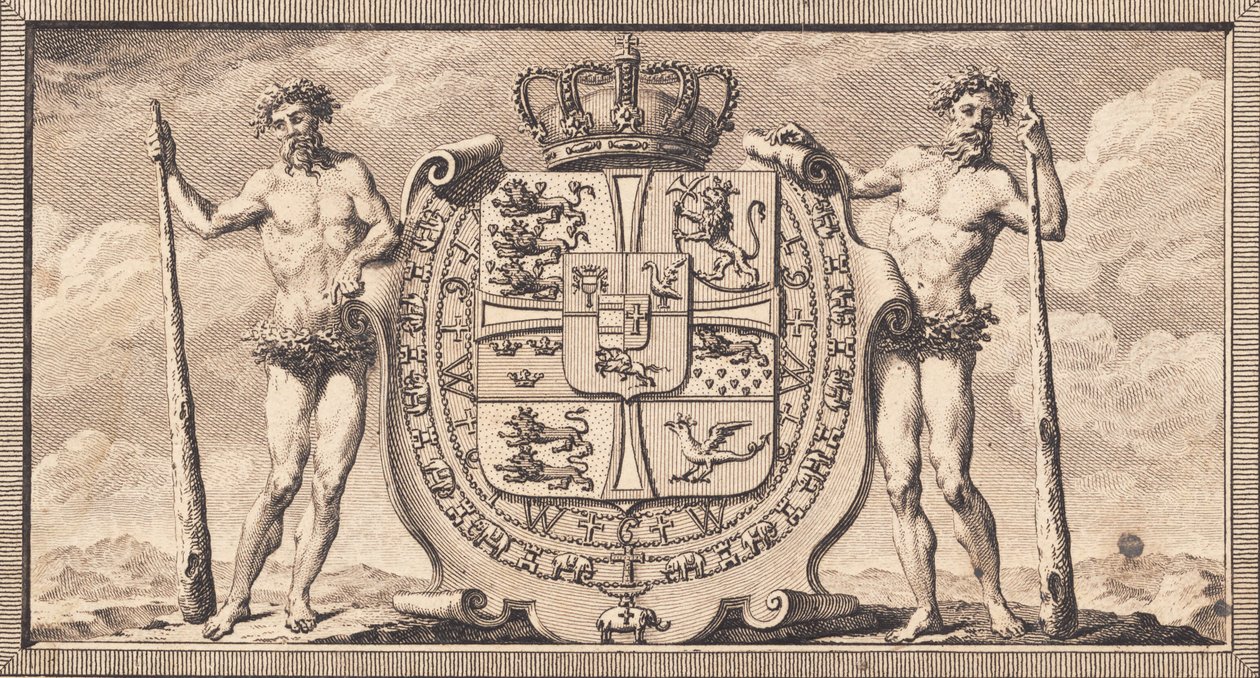 The Danish Coat of Arms with Wild Men as Shield Bearers by J.F. Clemens