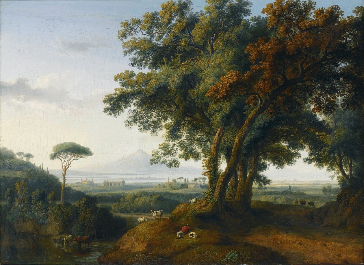 An Italian Capriccio Veduta by Jacob Philippe Hackert