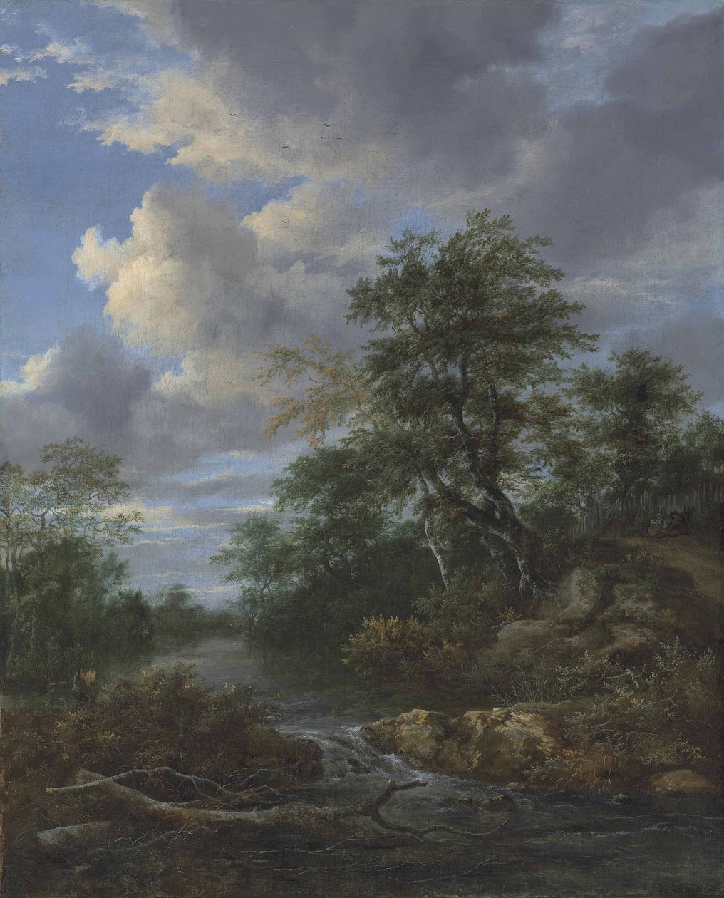 A Wooded River Landscape with a Family at Rest on a Track by Jacob van Ruisdael