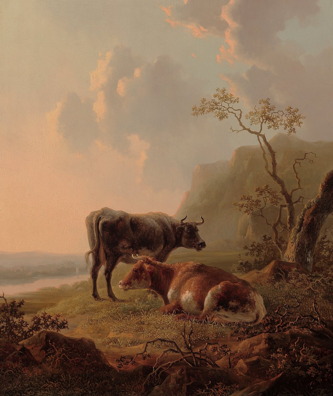 Cattle in an Italianate Landscape by Jacob van Strij