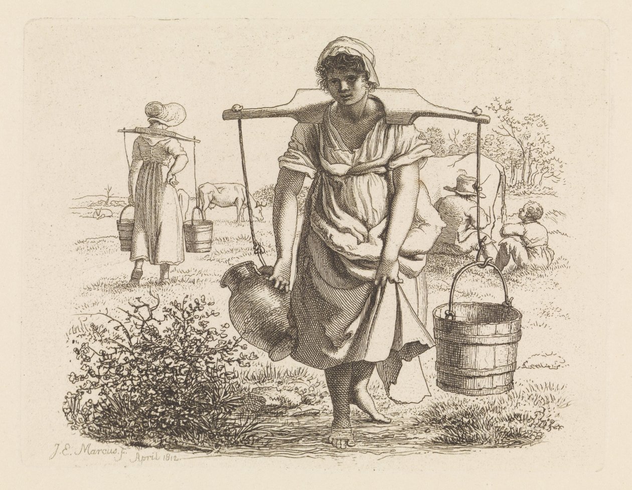 Two Milkmaids (series title: Study Prints) by Jacob Ernst Marcus