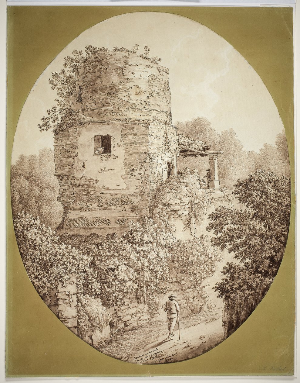 Tower with Man Walking by Jacob Philipp Hackert