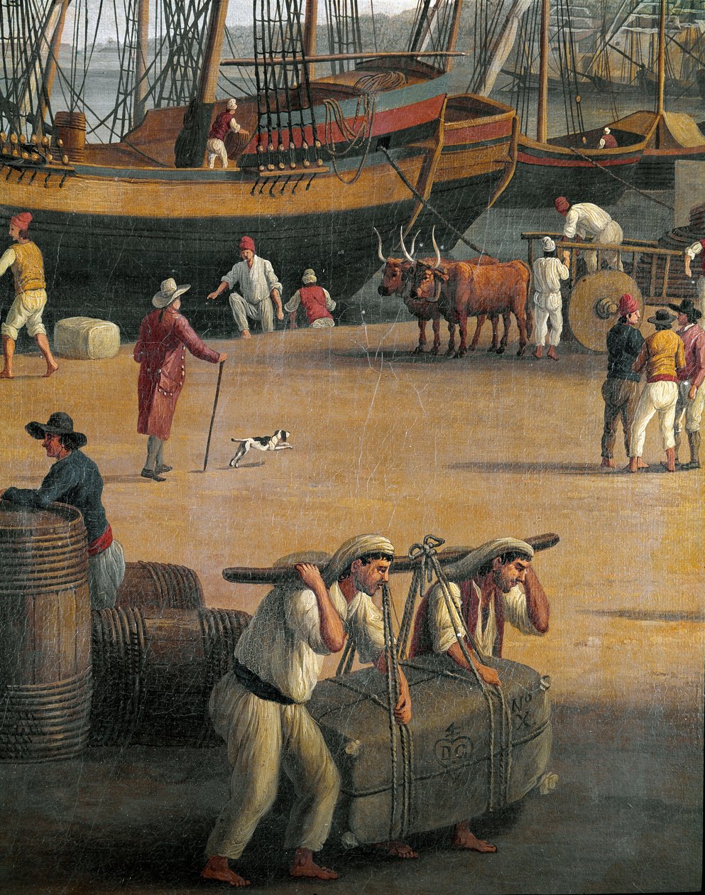 View of Messina harbour, workers by Jacob Philippe Hackert