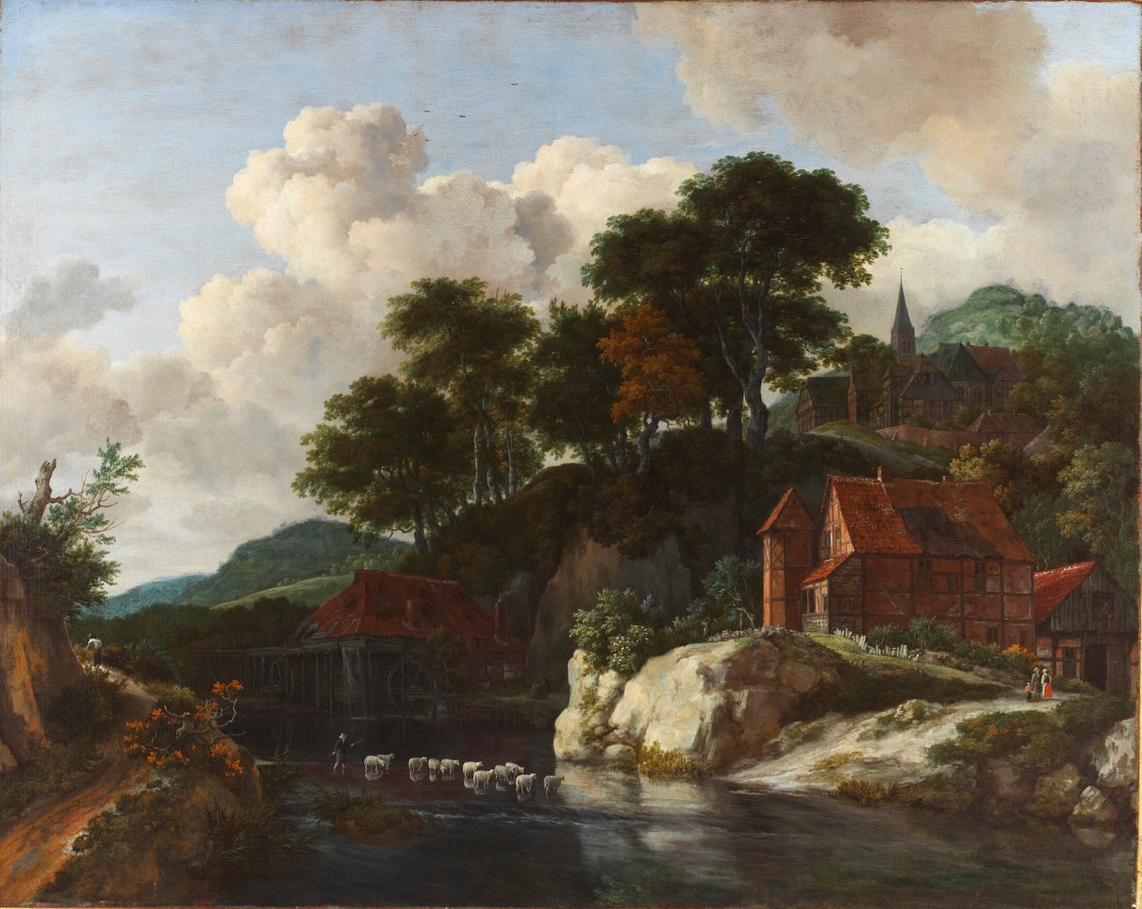 Hilly Landscape with a Watermill by Jacob van Ruisdael