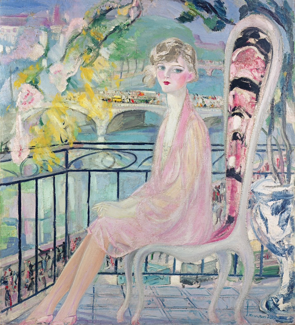 Portrait of Dolly Davis on a Balcony in Front of the Old Bridge of Alma by Jacqueline Marval